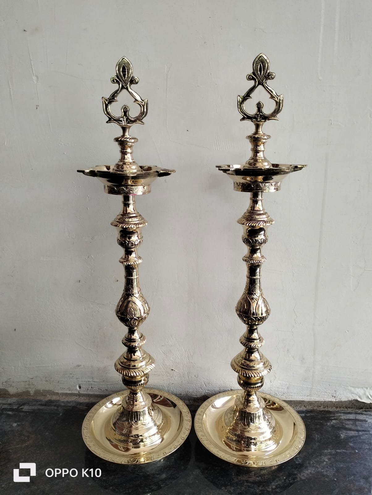 Tall Traditional Temple Vilakku Pair